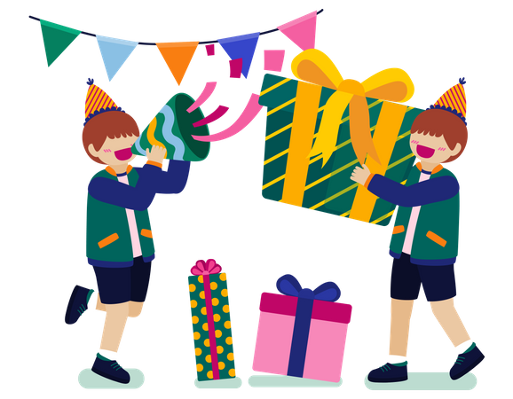 Best Premium Boy giving birthday gift Illustration download in PNG & Vector  format