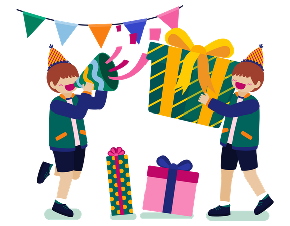 Boy giving birthday gift  Illustration