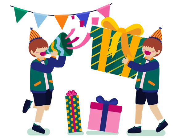 Boy giving birthday gift  Illustration