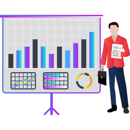 Boy giving chart graph presentation  Illustration