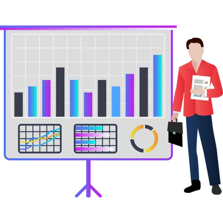 Boy giving chart graph presentation  Illustration