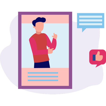 Boy giving comment and react on the picture  Illustration