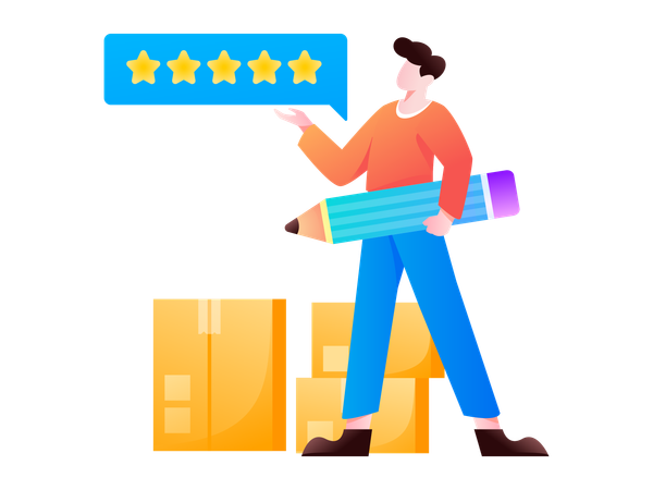 Boy giving five stars feedback  Illustration