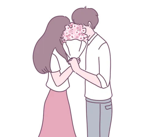 Boy giving flower bouquet to girl  일러스트레이션