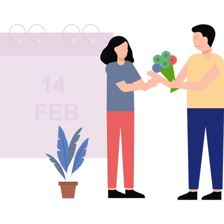 Boy giving flower bouquet to girl  Illustration