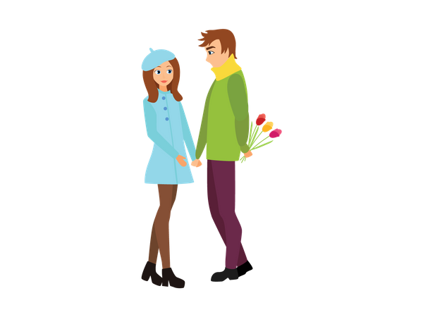 Boy giving flower to girlfriend  Illustration