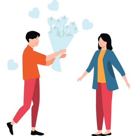 Boy giving flowers to girl  Illustration