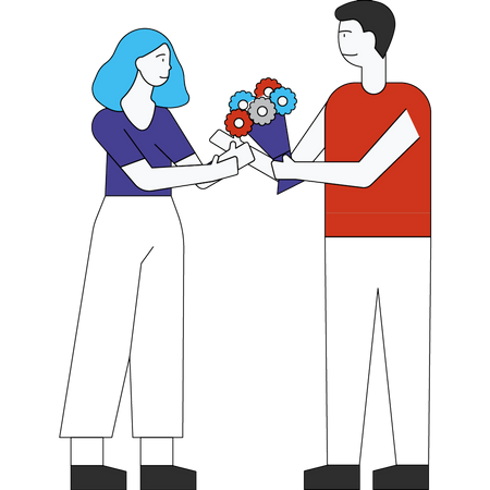 Boy giving flowers to girl  Illustration