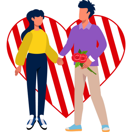 Boy giving flowers to girl on Valentine's Day Illustration