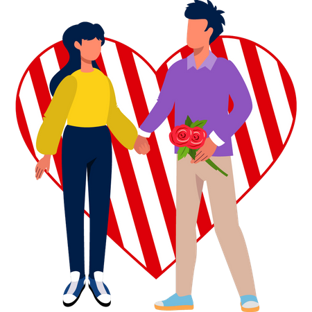 Boy giving flowers to girl on Valentine's Day  Illustration