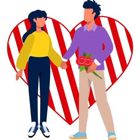 Boy giving flowers to girl on Valentine's Day  Illustration