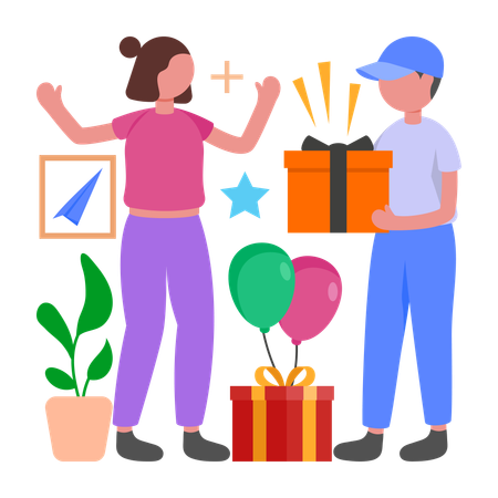 Boy Giving Gift to girl  Illustration