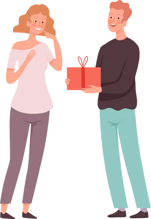 Boy giving gift to girl Illustration