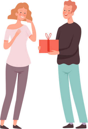 Boy giving gift to girl  Illustration