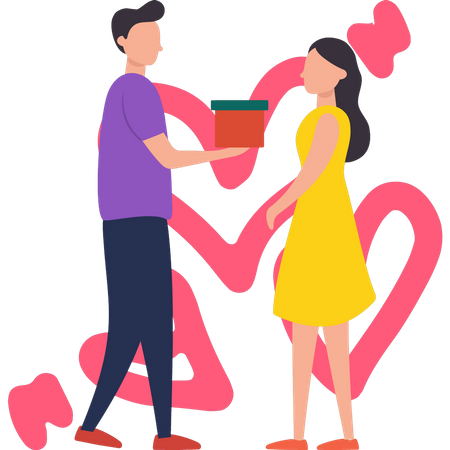 Boy giving gift to girl on Valentine's Day Illustration