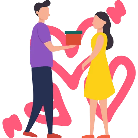 Boy giving gift to girl on Valentine's Day Illustration