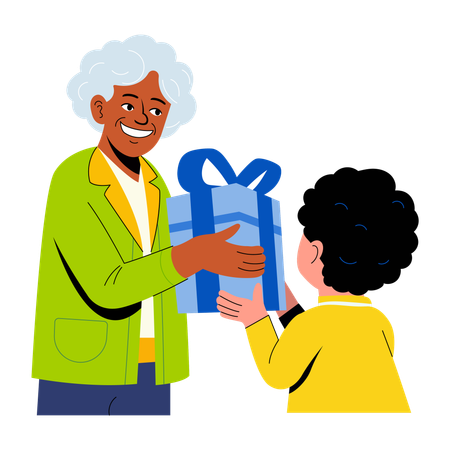 Boy giving gift to grandma  Illustration