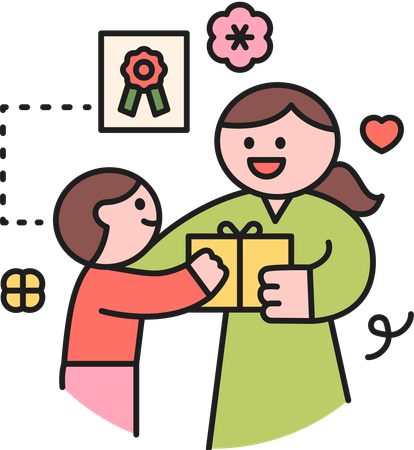 Boy giving gift to mother  Illustration