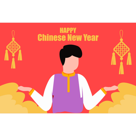 Boy giving greeting on Chinese New Year  Illustration