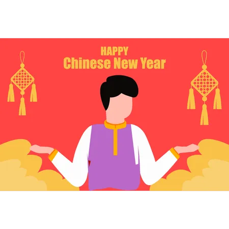 Boy giving greeting on Chinese New Year  Illustration