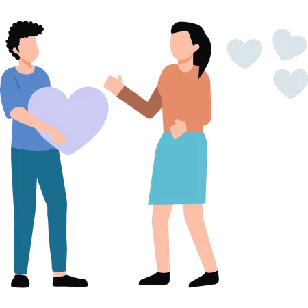 Boy giving heart to girl  Illustration