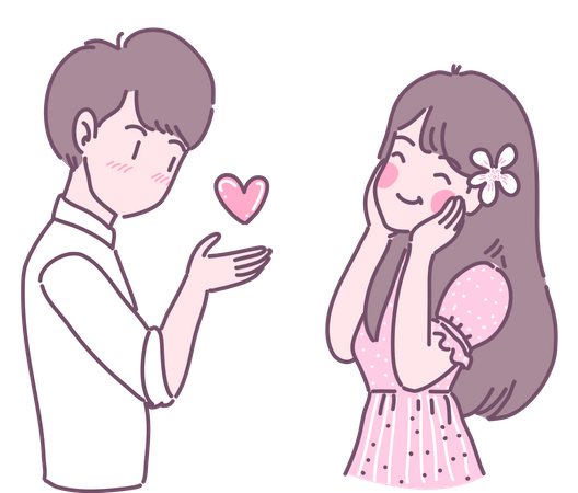 Boy giving heart to girlfriend Illustration