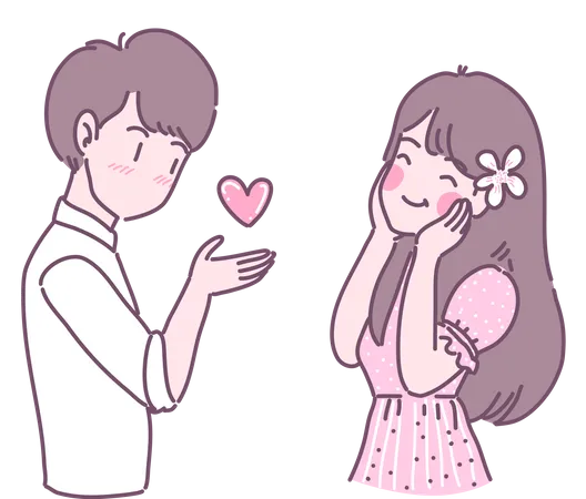 Boy giving heart to girlfriend Illustration