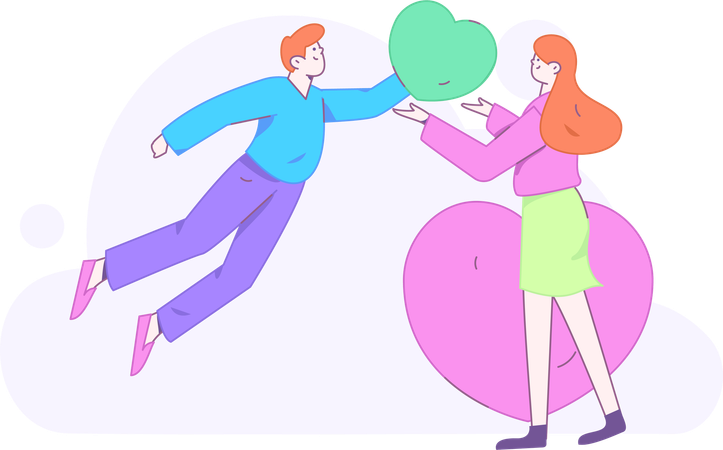 Boy giving heart to girlfriend  Illustration