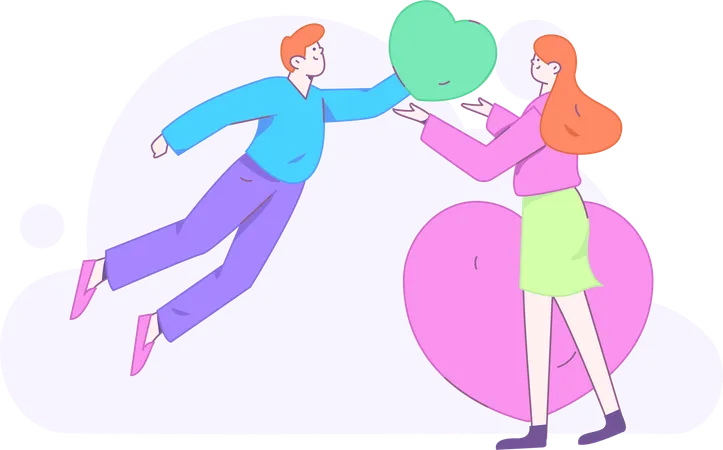 Boy giving heart to girlfriend  Illustration