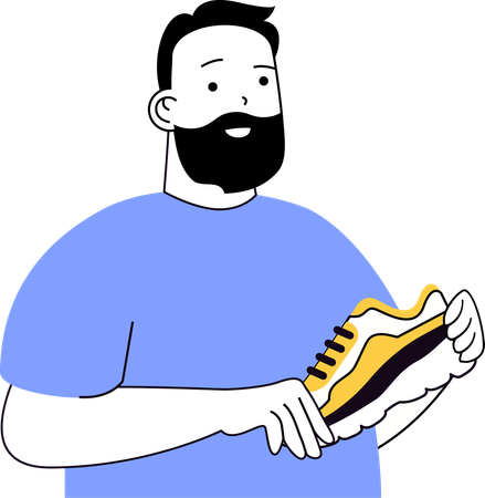 Boy giving information about sports shoes  Illustration