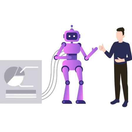 Boy giving instructions to robot Illustration