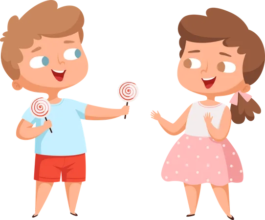 Boy giving lollipop to girl Illustration