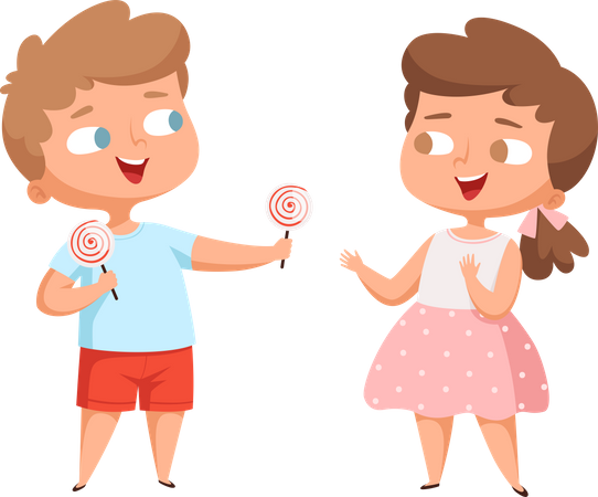 Boy giving lollipop to girl  Illustration