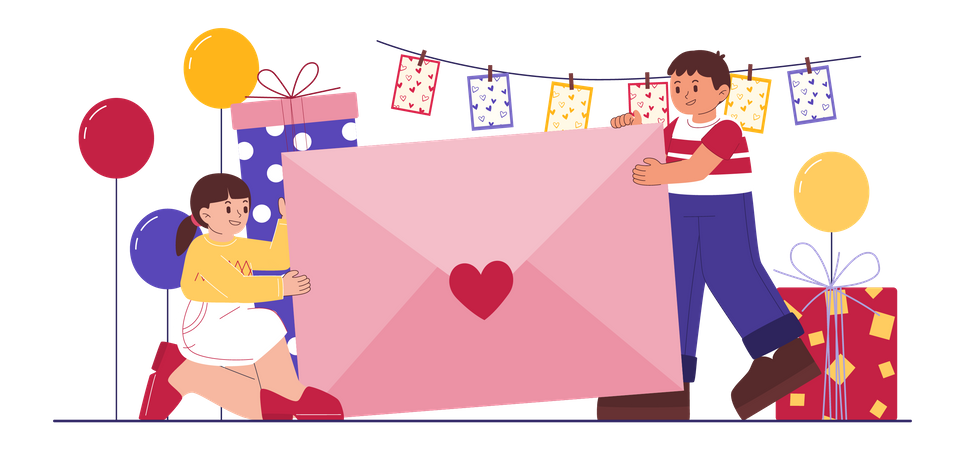 Boy giving love letter to girl Illustration