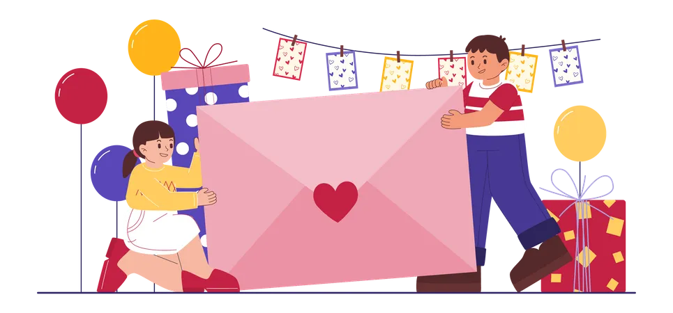 Boy giving love letter to girl Illustration