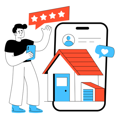 Boy giving Mobile Real Estate review  Illustration