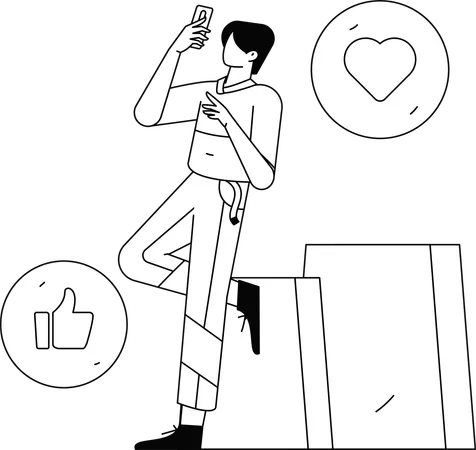 Boy giving online customer review  Illustration