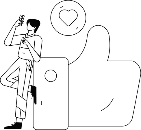 Boy giving online customer review  Illustration