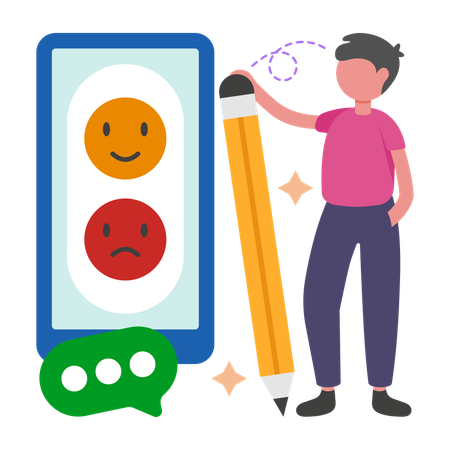 Boy giving online Feedback  Illustration