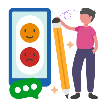 Boy giving online Feedback  Illustration