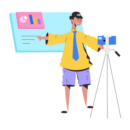 Boy giving Online Presentation  Illustration