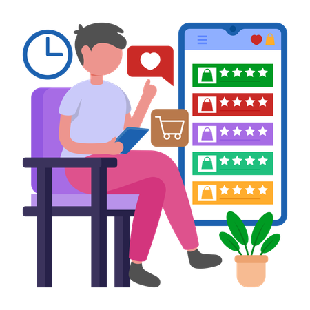 Boy giving online Product Reviews  Illustration