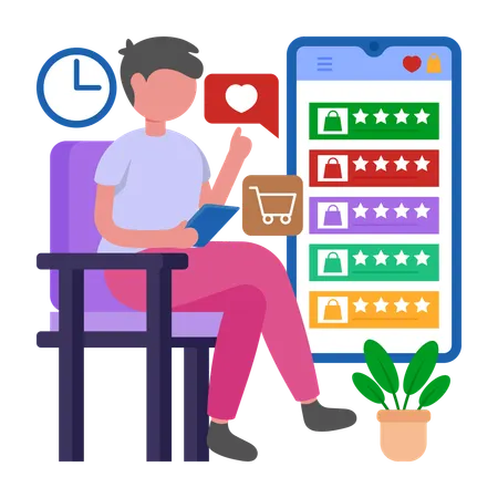 Boy giving online Product Reviews  Illustration