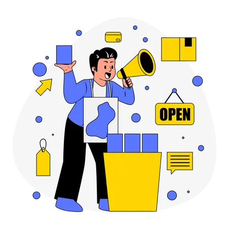 Boy giving Product Demo  Illustration