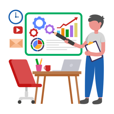 Boy giving Project Plan Presentation  Illustration