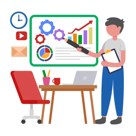 Boy giving Project Plan Presentation  Illustration