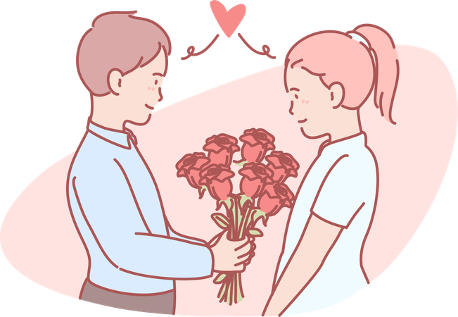 Boy giving roses to girl  Illustration