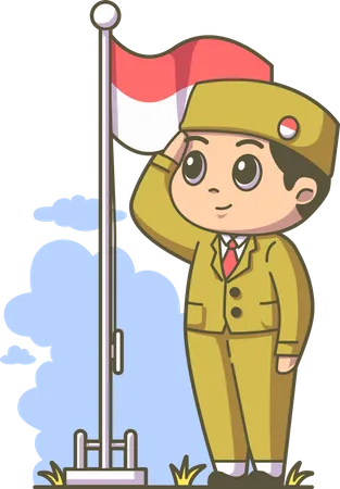 Boy giving salute during Indonesian independence day Illustration