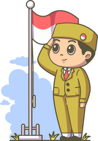 Boy giving salute during Indonesian independence day  Illustration