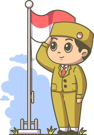 Boy giving salute during Indonesian independence day  Illustration